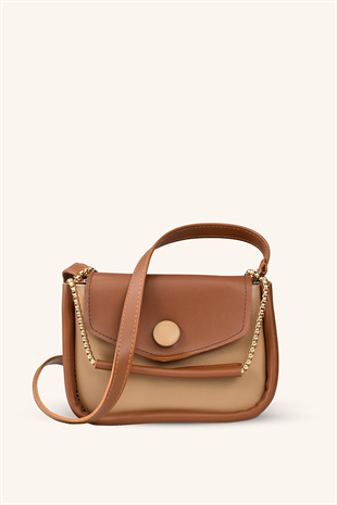 Zincir Askılı Mini El ve Omuz Çantası - Taba