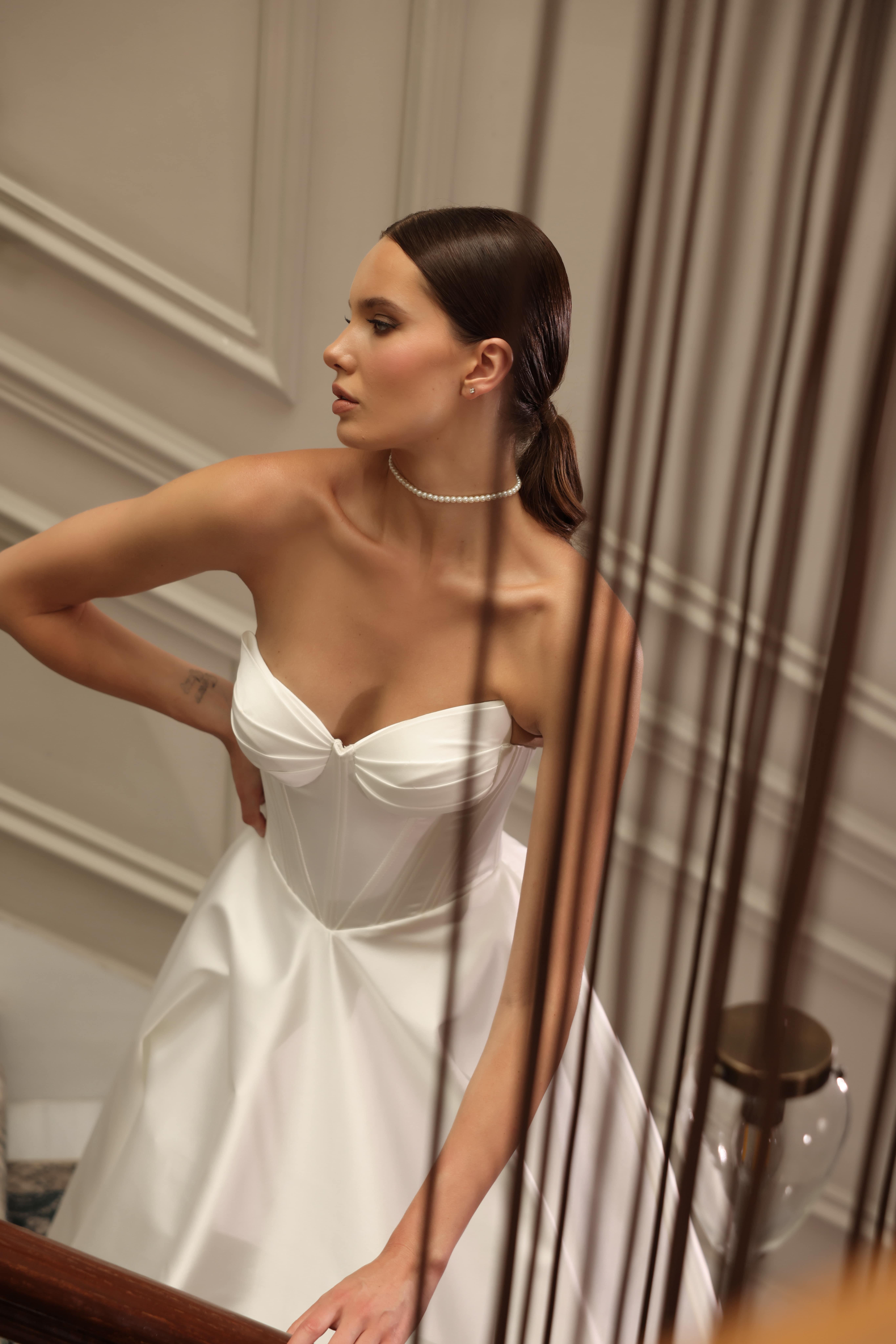 Bontesel CLARA Saten Drape Detaylı A Line Gelinlik KİRALIK