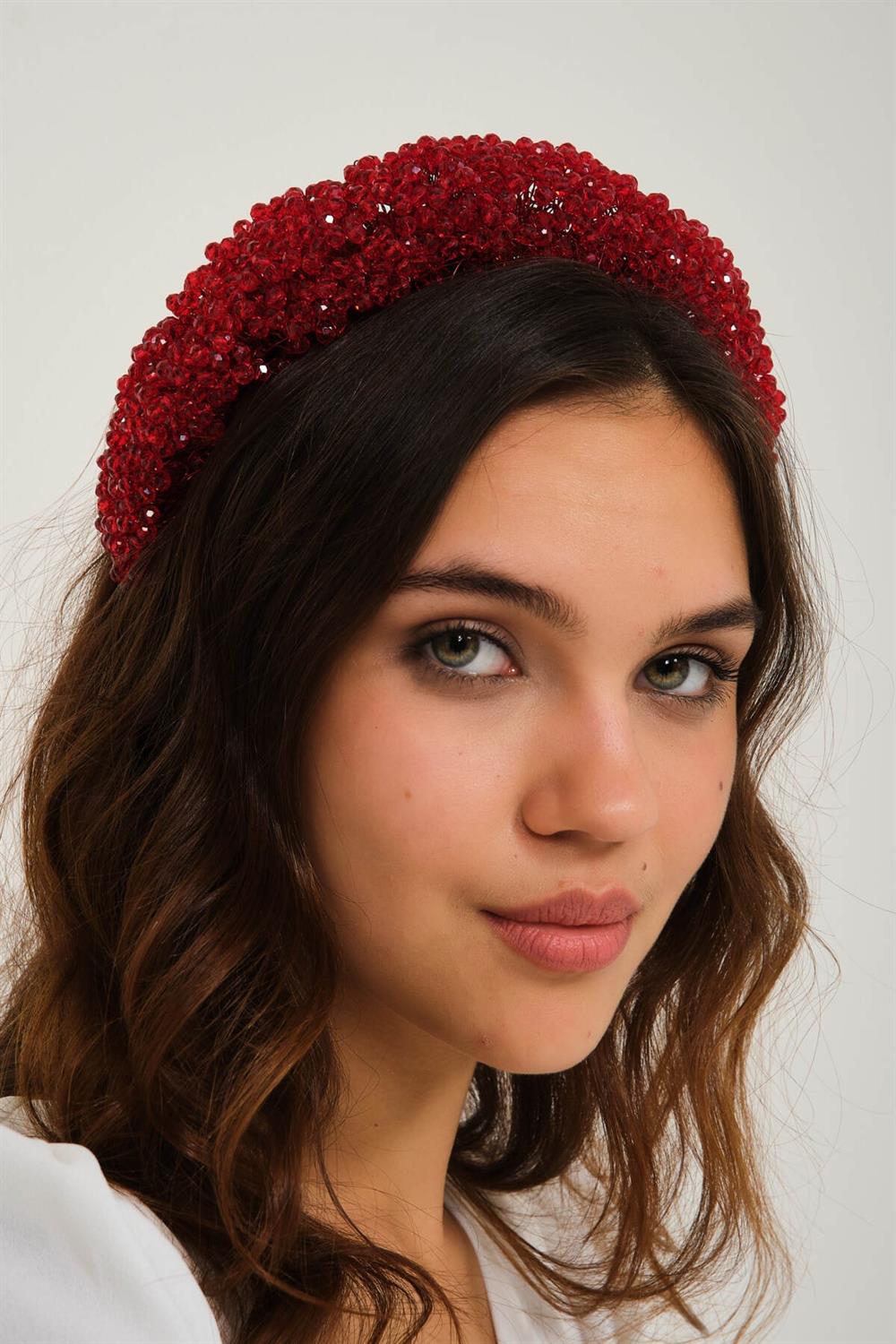 Accessories Beyaz Gelin Tacı Nişan Tacı Saç Aksesuarı Kalın Boncuklu Taç