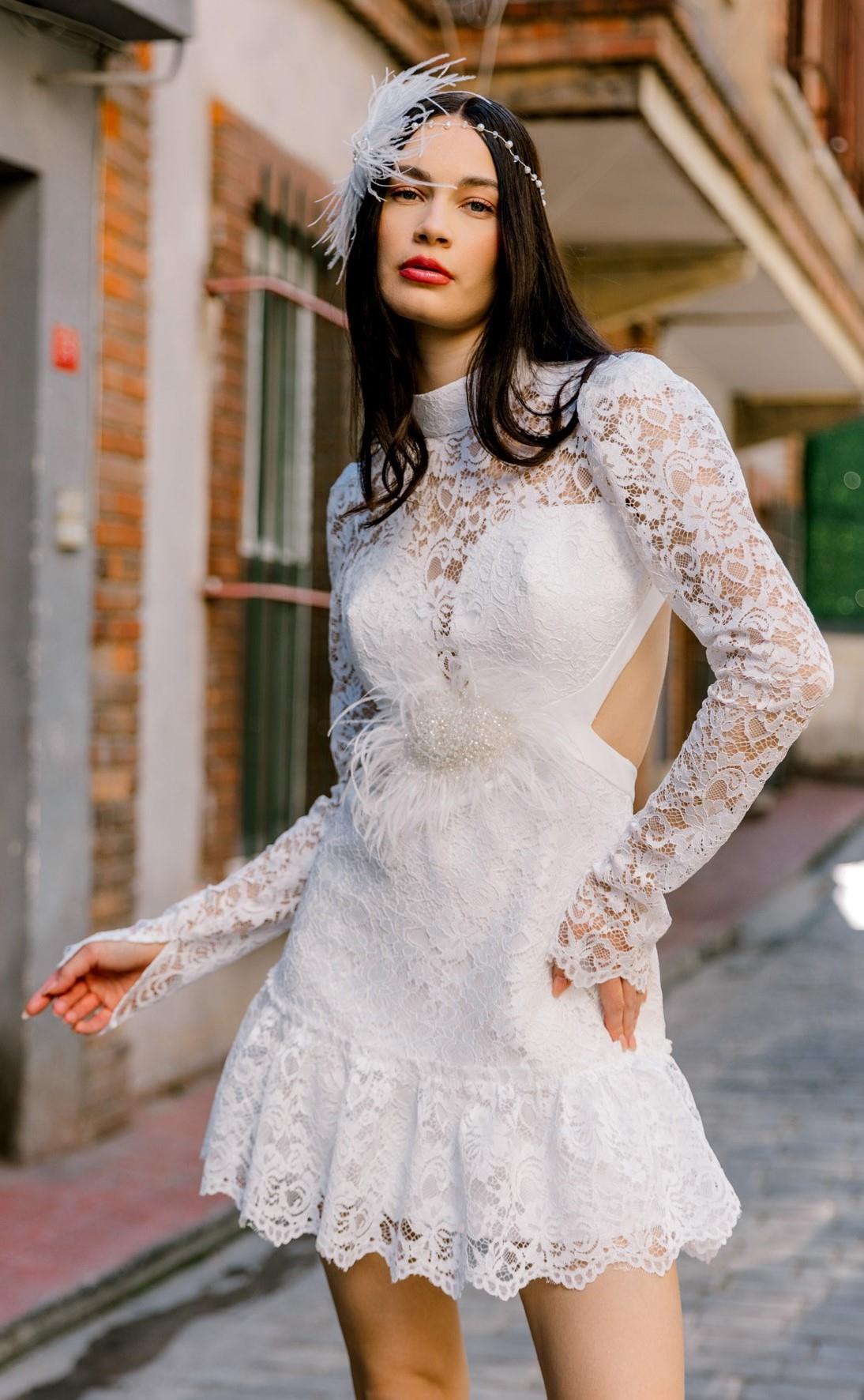 bonteselNişan Elbisesi After Party Elbisesi Dış Çekim Elbisesi Nikah Elbisesi Beyaz  El işi Kısa Elbisebnt55290