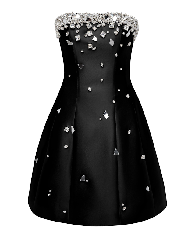 bonteselSiyah El İşleme Detaylı Mini Boy Straplez Abiye ElbiseBBPZ032