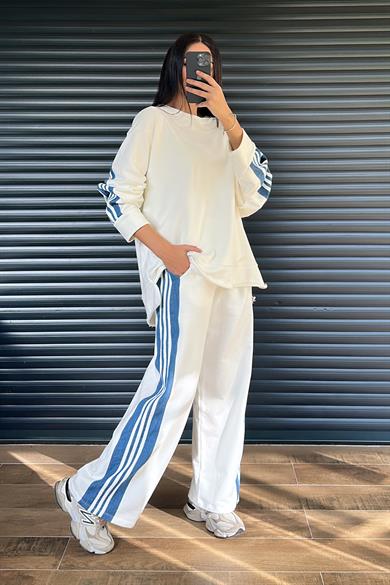 Beyaz 3 İplik Şeritli Takım