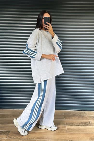 Gri 3 İplik Şeritli Takım