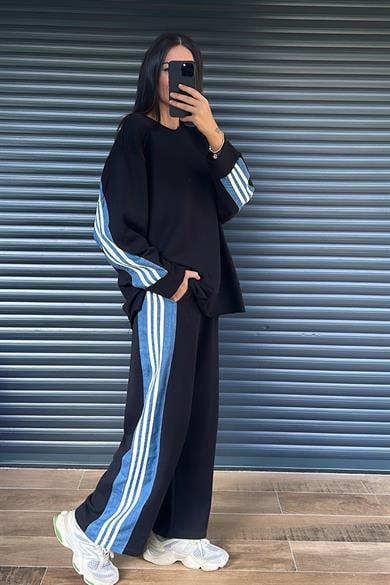 Siyah 3 İplik Şeritli Takım