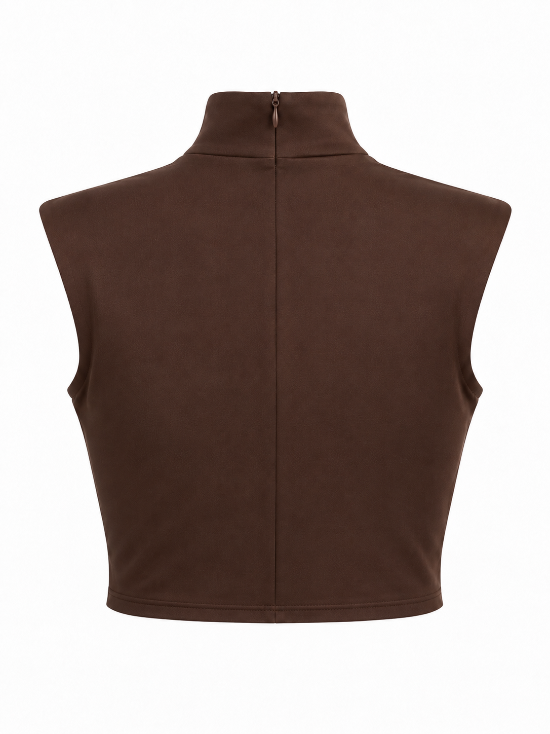 Acı Kahve Yarım Balıkçı Kolsuz Vatkalı Crop Top