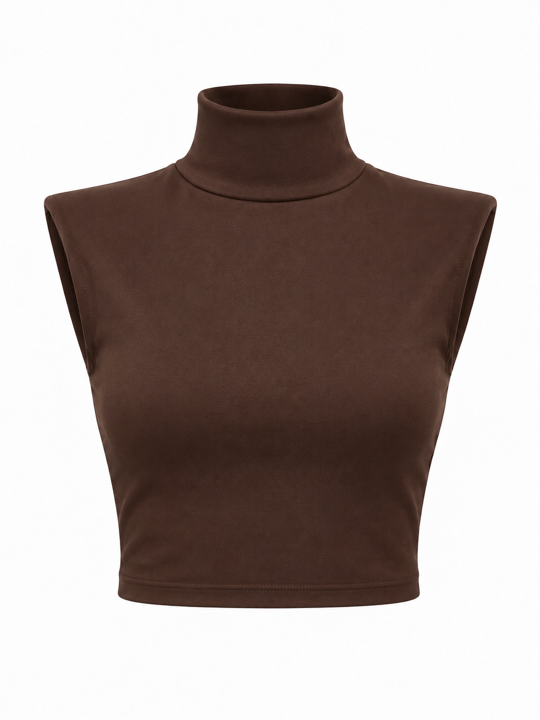 Acı Kahve Yarım Balıkçı Kolsuz Vatkalı Crop Top