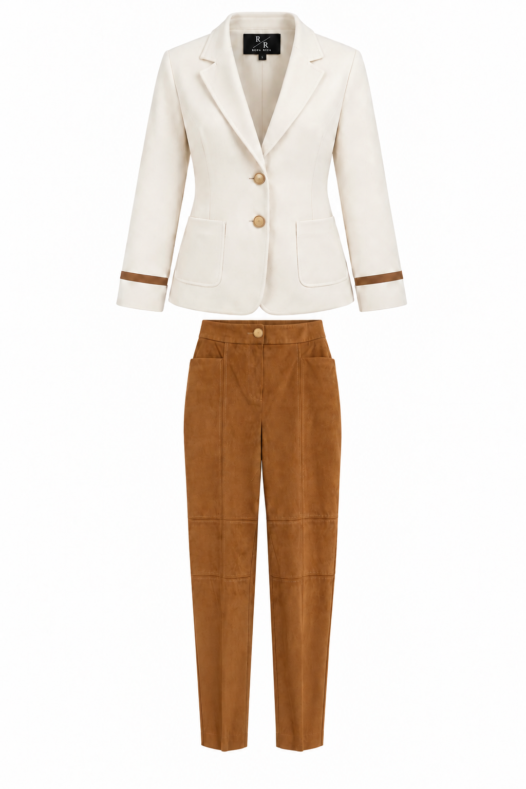Beyaz-Camel Ceket Pantolon Takım