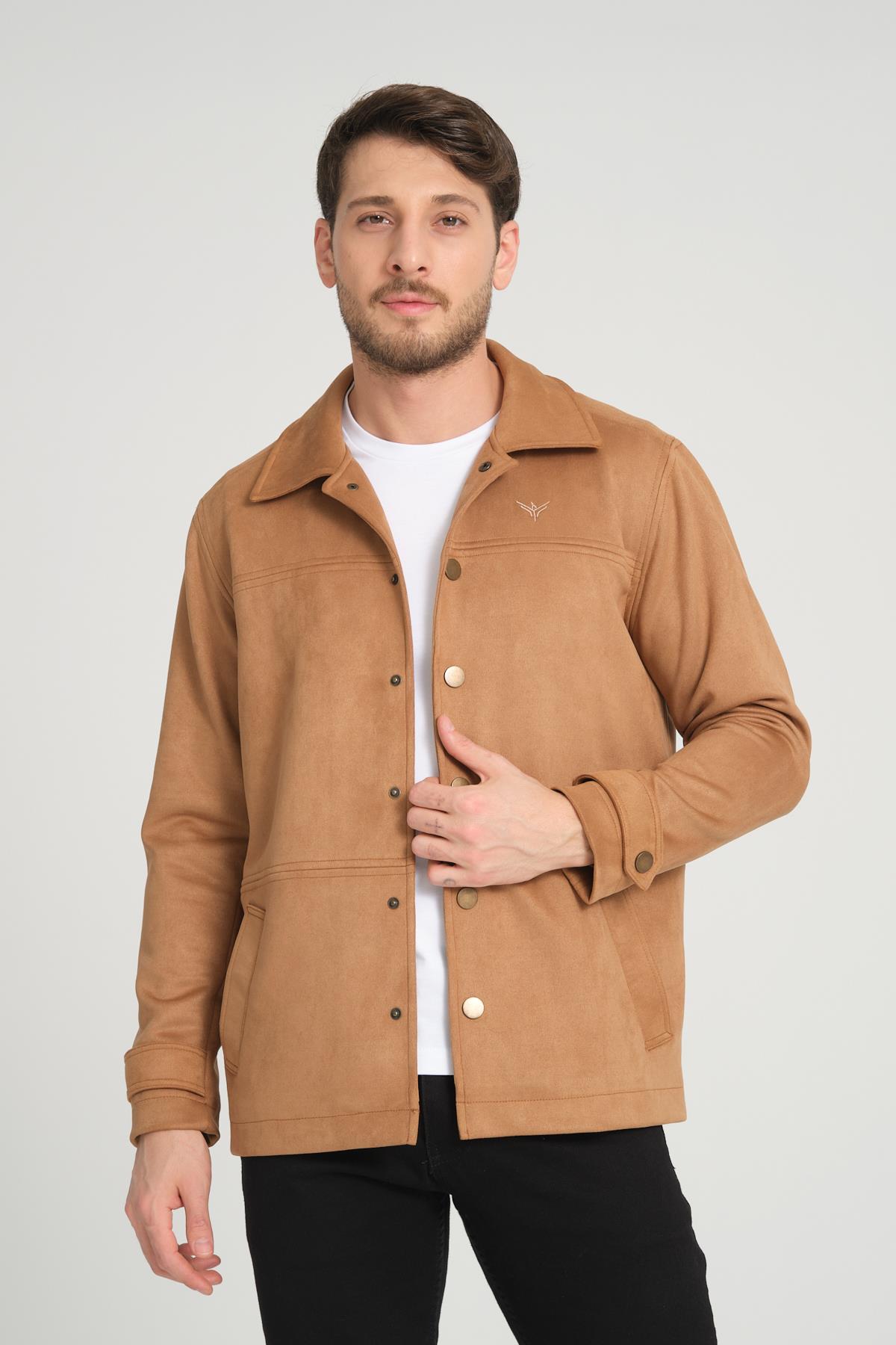 Erkek Likralı Camel Süet Ceket