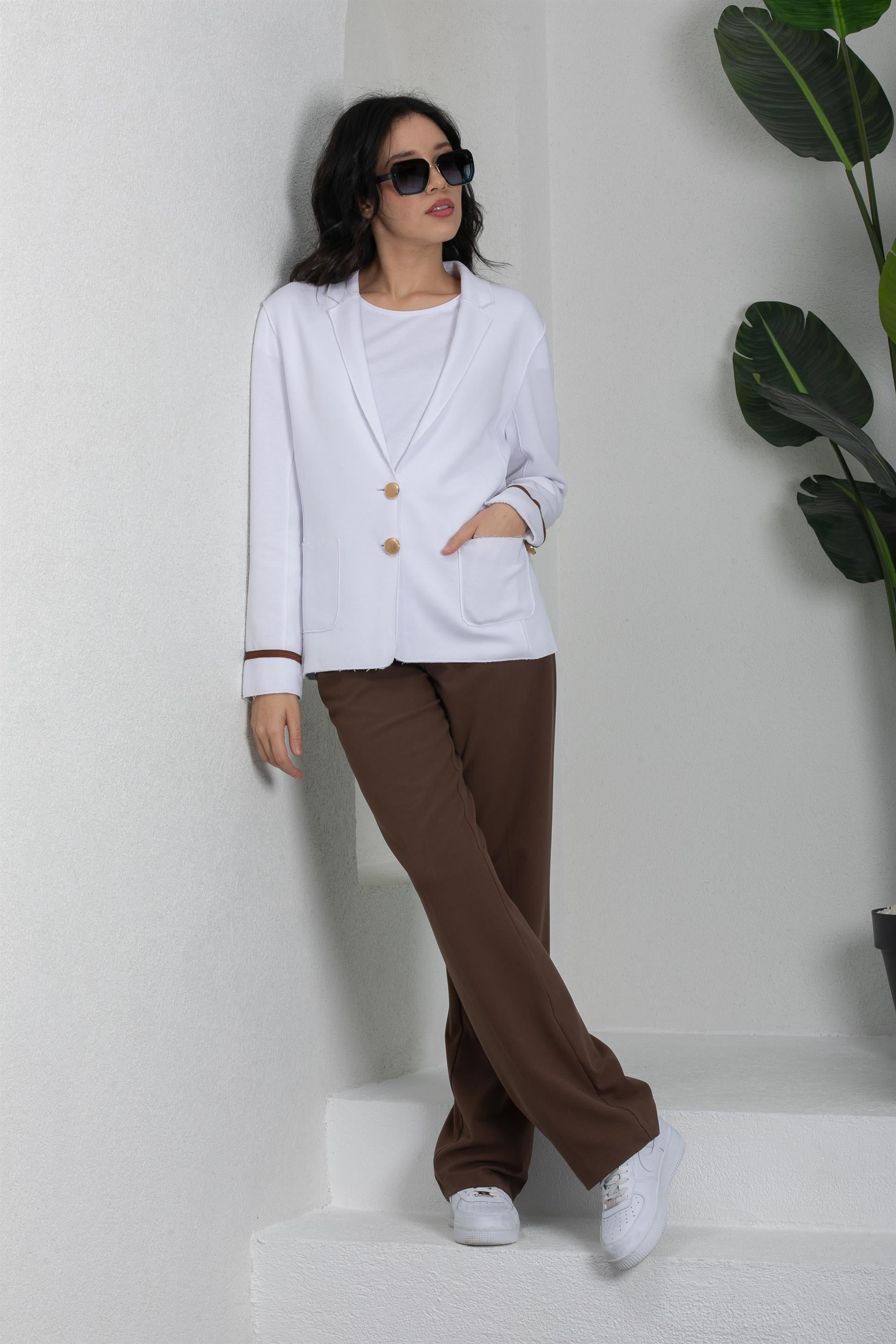 Kadın Beyaz İnterlok Ceket
