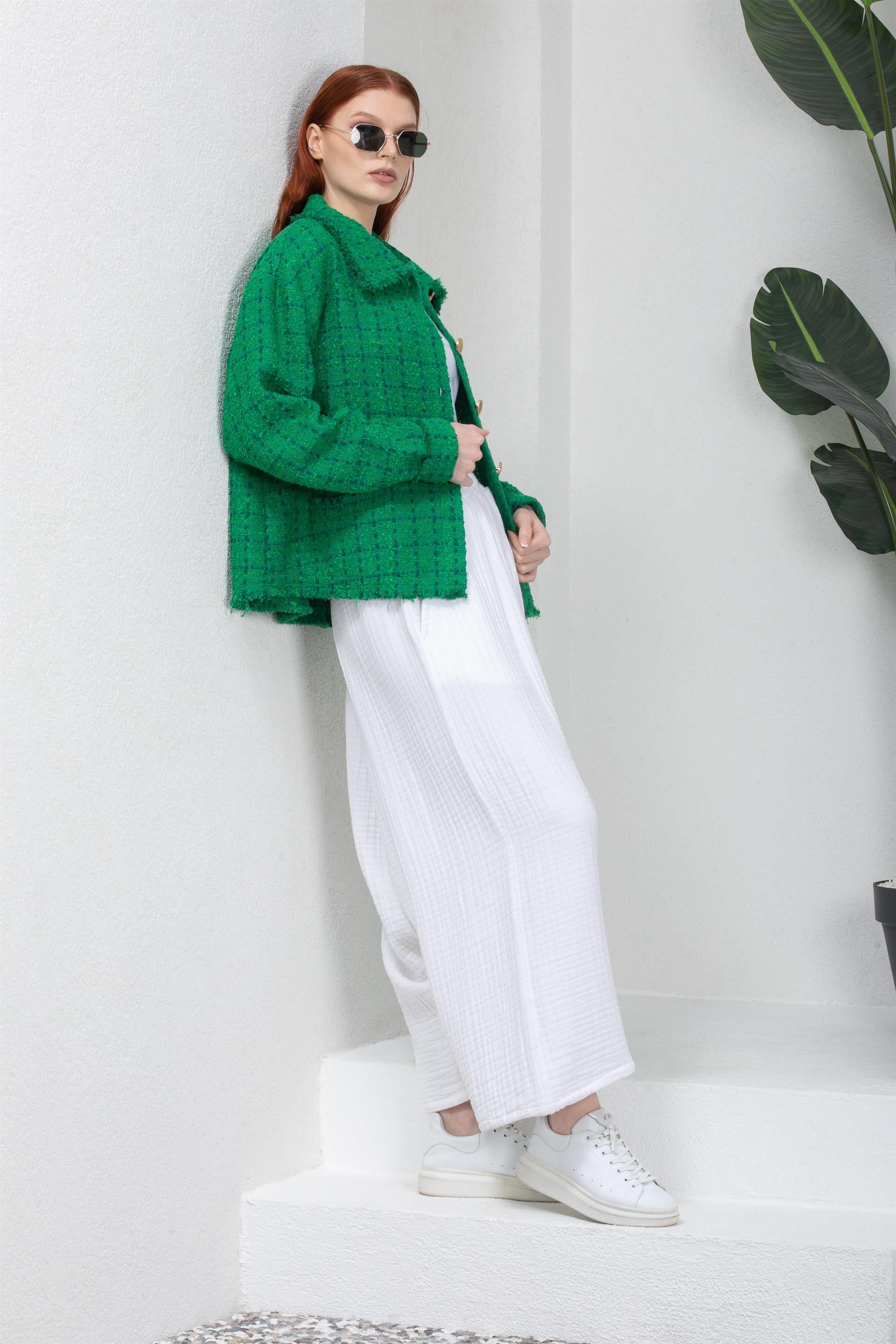 Kadın Yeşil Oversize Chanel Ceket