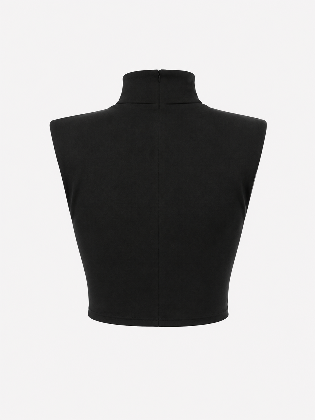 Siyah Yarım Balıkçı Kolsuz Vatkalı Crop Top