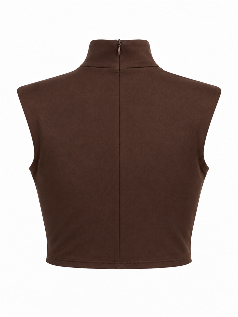 Acı Kahve Yarım Balıkçı Kolsuz Vatkalı Crop Top