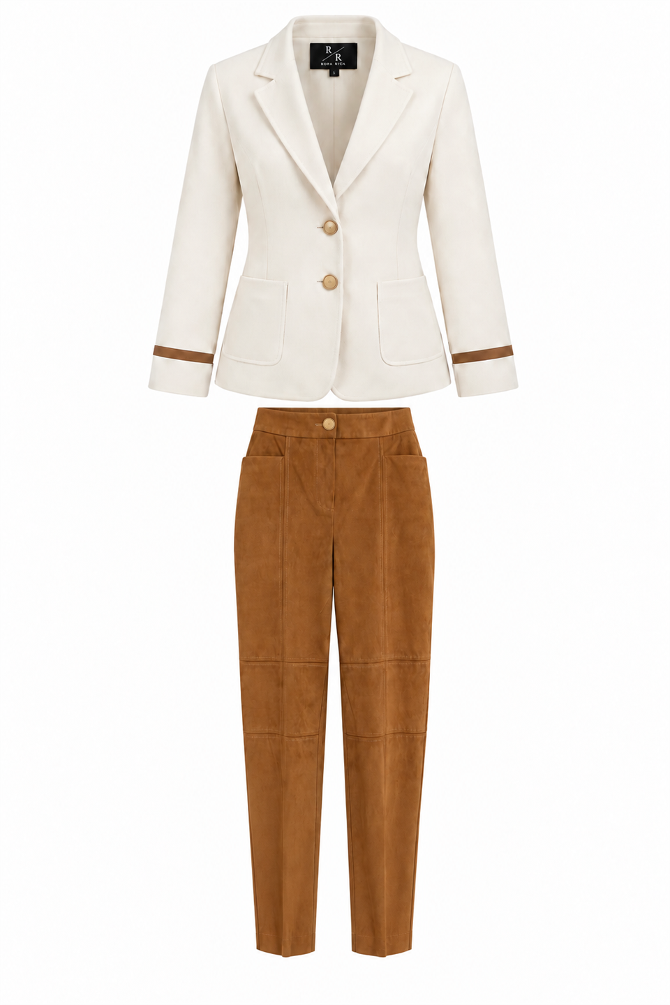 Beyaz-Camel Ceket Pantolon Takım