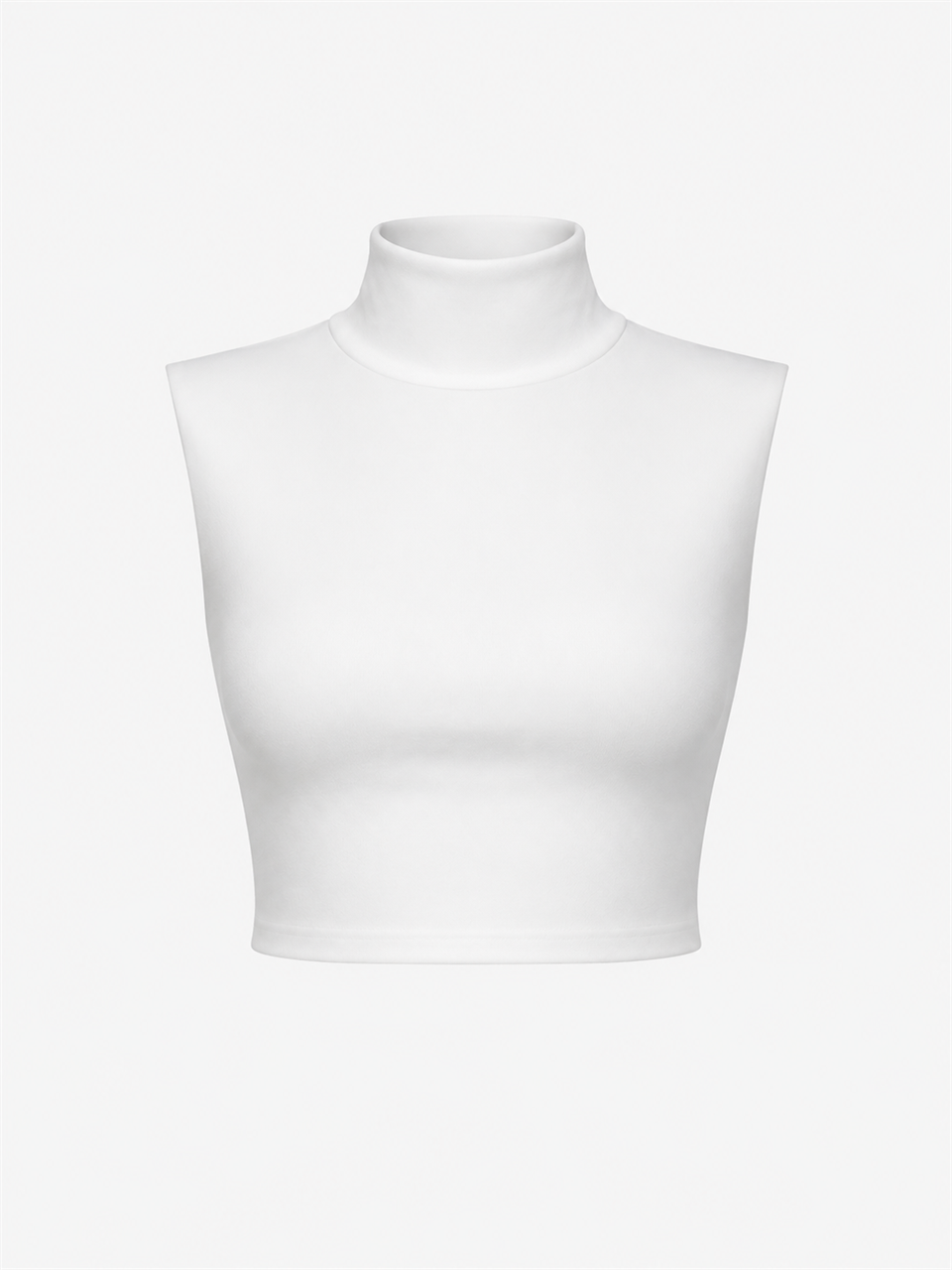 Beyaz Yarım Balıkçı Kolsuz Vatkalı Crop Top