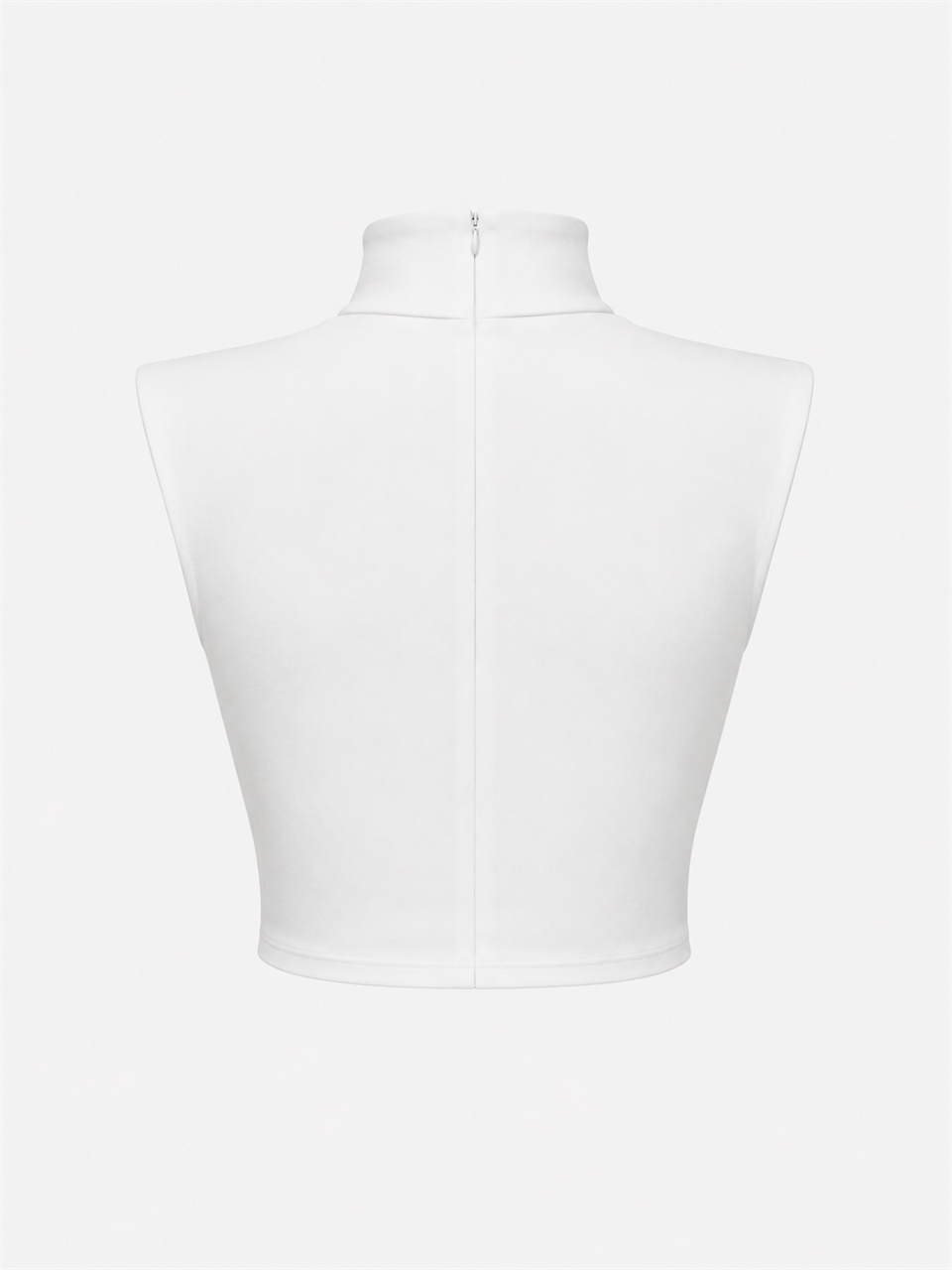 Beyaz Yarım Balıkçı Kolsuz Vatkalı Crop Top