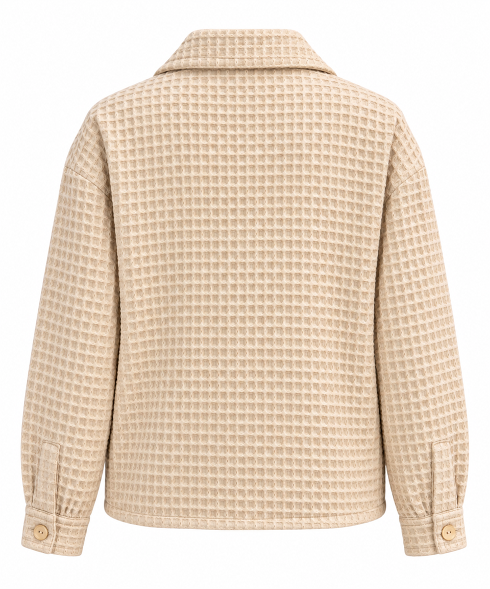 Bej Petek Dokulu Oversize Kadın Ceket