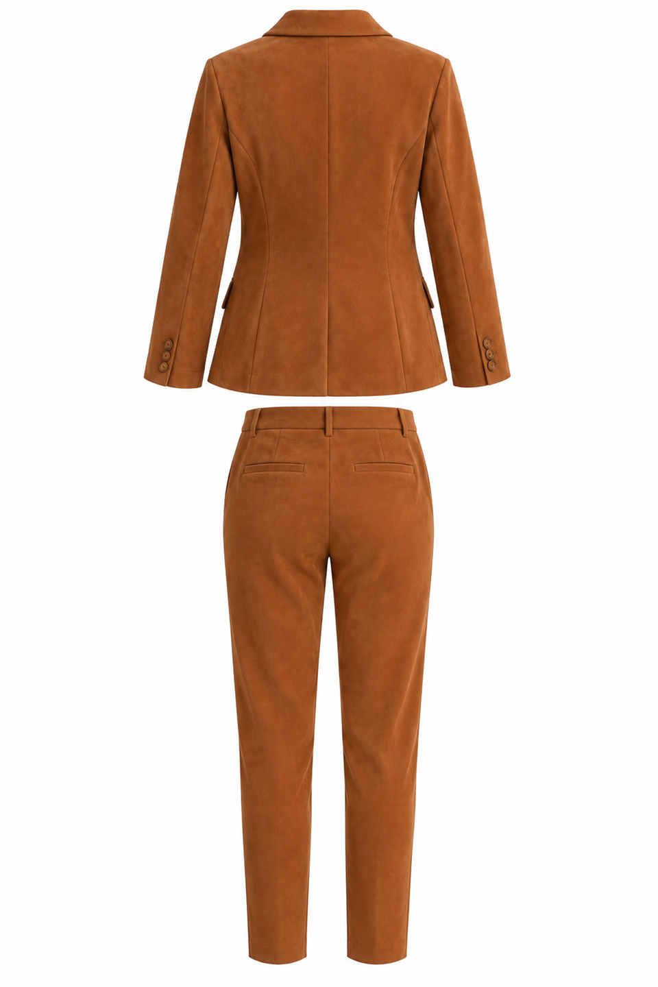 Camel Süet Görünümlü Ceket Pantolon Takım