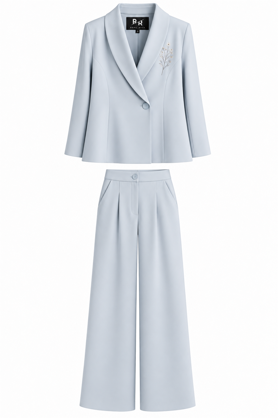 Mavi Nakış Detaylı Ceket Pantolon Takım
