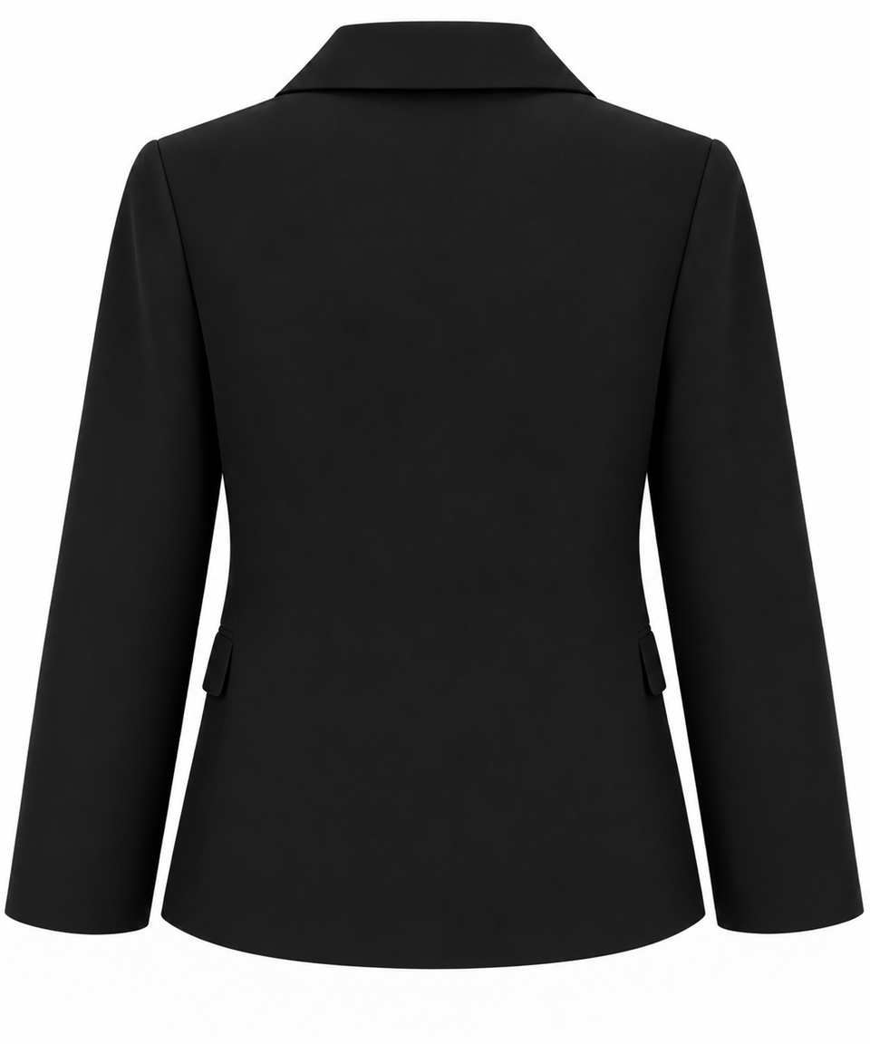 Siyah Bele Oturan Cep Kapaklı Kadın Blazer Ceket