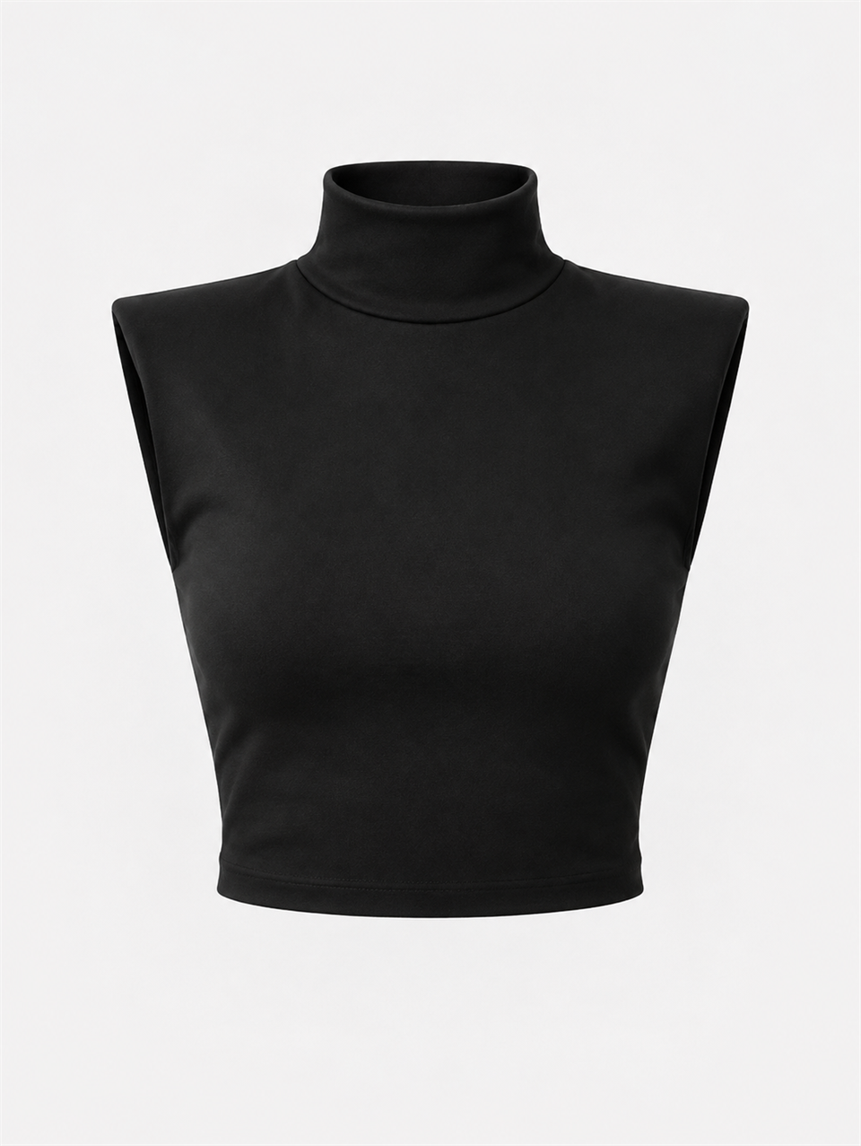 Siyah Yarım Balıkçı Kolsuz Vatkalı Crop Top