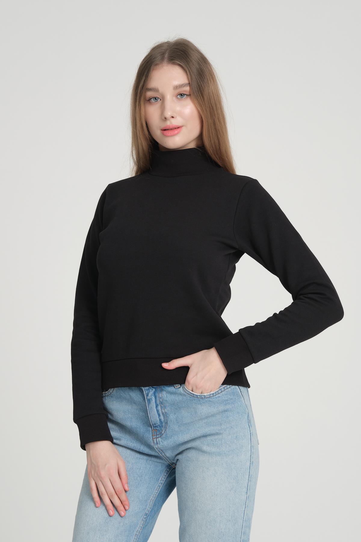 Kadın %100 Pamuk Yarım Balıkçı Yaka Uzunkol Body