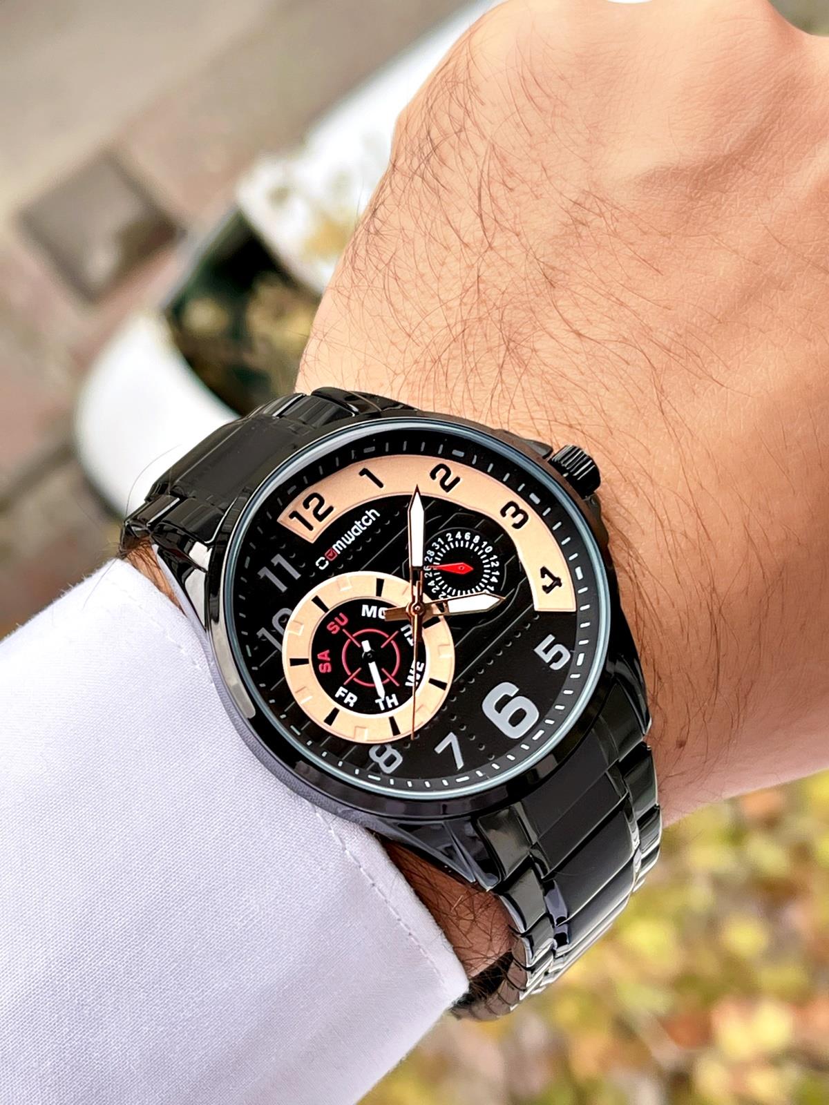 Comwatch Çelik Kordon Siyah Renk Takvimli Erkek Klasik Kol Saati 3001-BBR