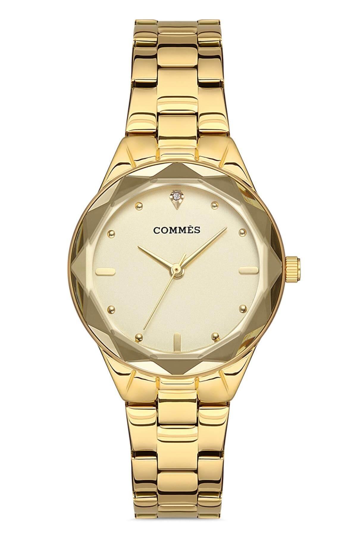 Commes Çelik Kordon Altın Renk Özel Kesim Taş Süslemeli Kadın Klasik Kol Saati 0371-GGG