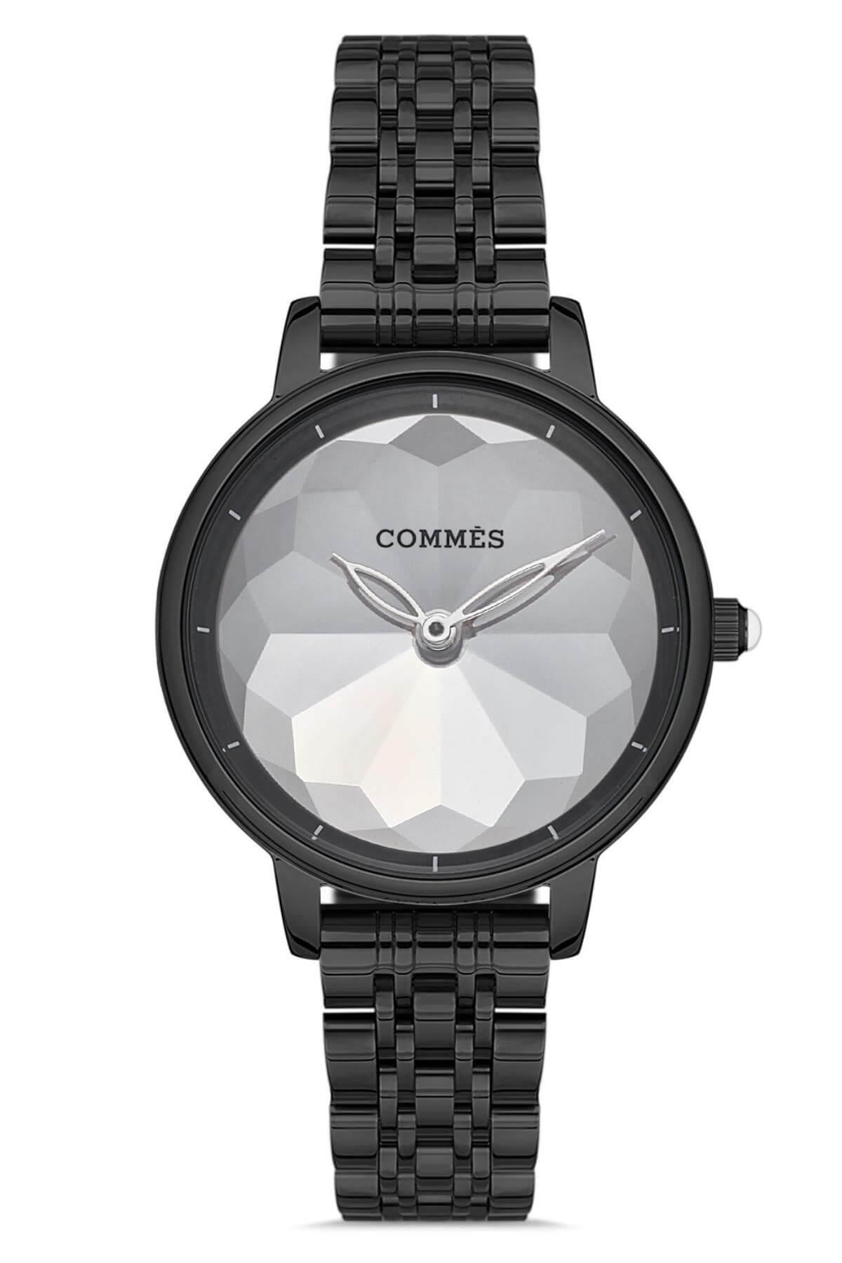 Commes Çelik Örme Kordon Siyah Renk Özel Kesim Mineral Cam Kadın Klasik Kol Saati 0369-BBS