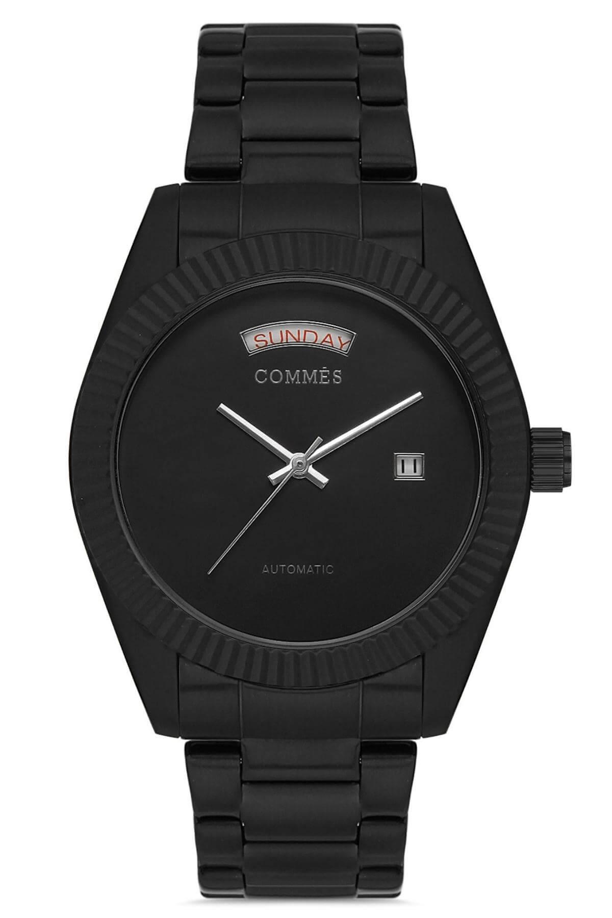 Commes Otomatik Şarj Mekanizmalı Çelik Kordon Siyah Renk Takvimli Erkek Klasik Kol Saati 8147C-BBB