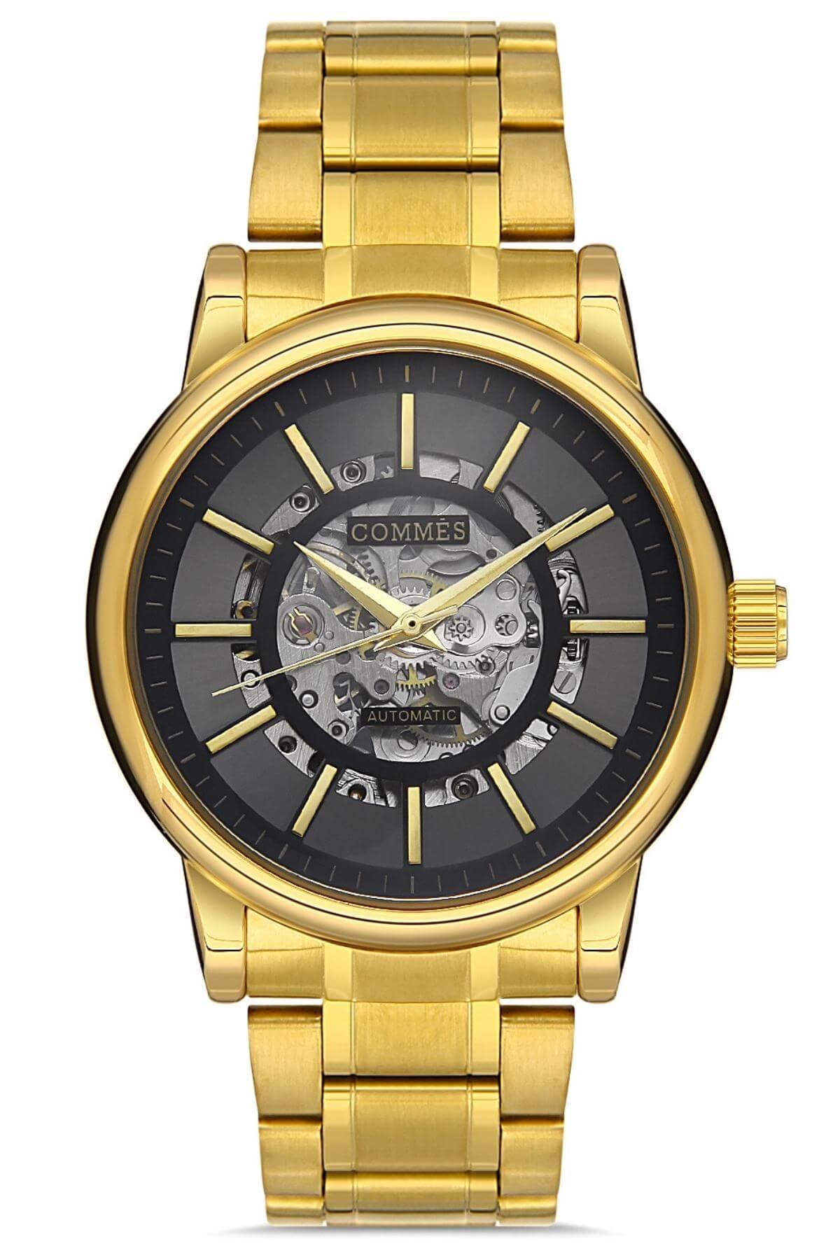 Commes Otomatik Şarj Mekanizmalı Çelik Kordon Altın Siyah Renk Erkek Klasik Kol Saati 8153C-GGB