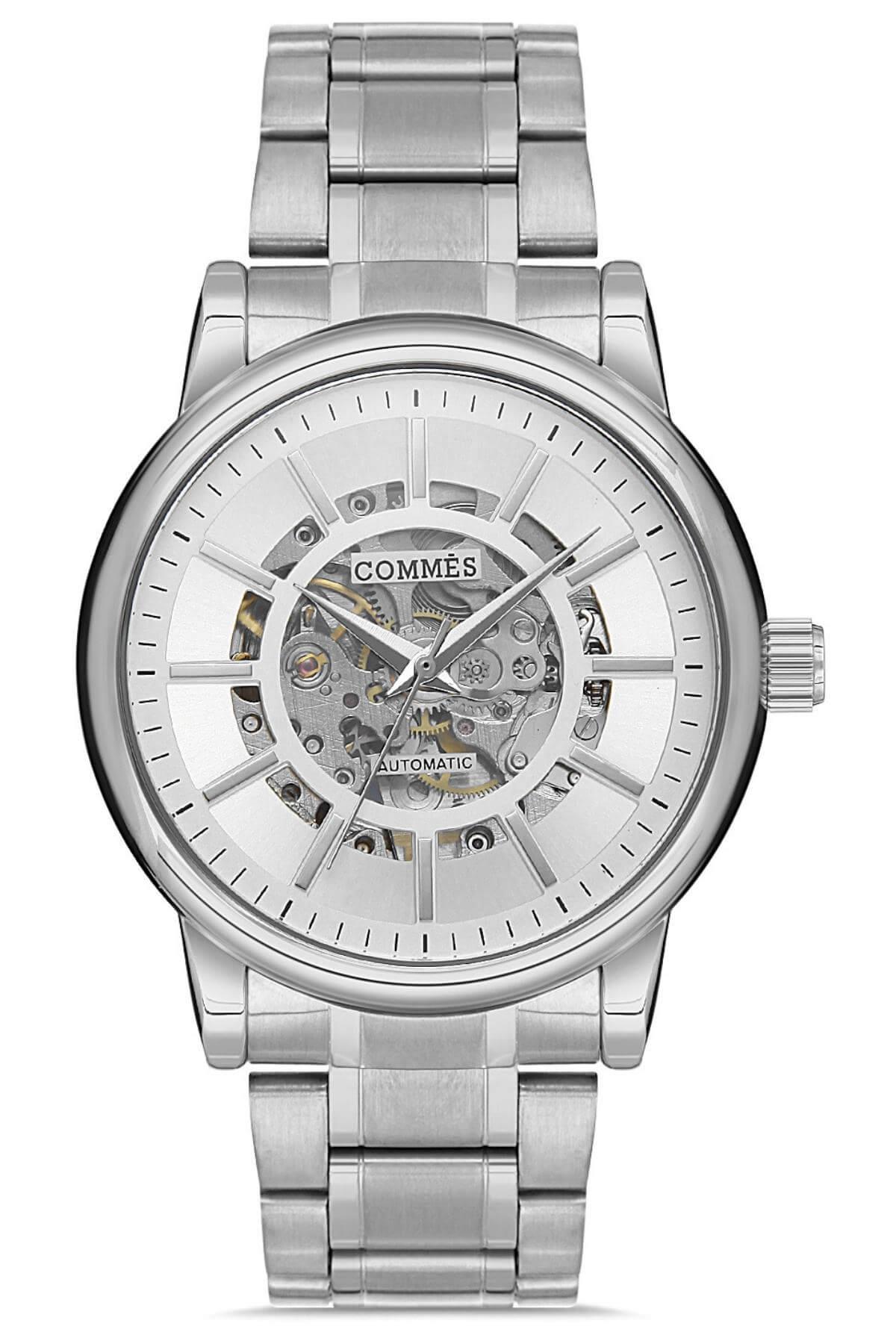 Commes Otomatik Şarj Mekanizmalı Çelik Kordon Gümüş Beyaz Renk Erkek Klasik Kol Saati 8153C-SSW