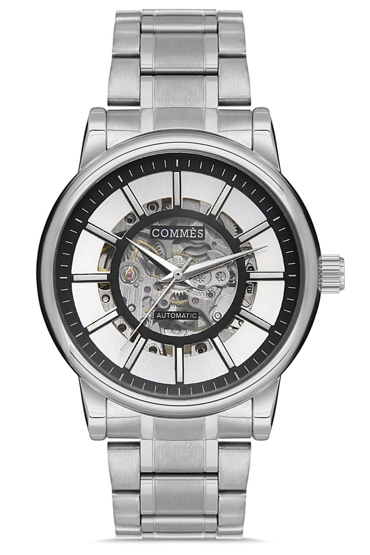 Commes Otomatik Şarj Mekanizmalı Çelik Kordon Gümüş Siyah Renk Erkek Klasik Kol Saati 8153C-SSB