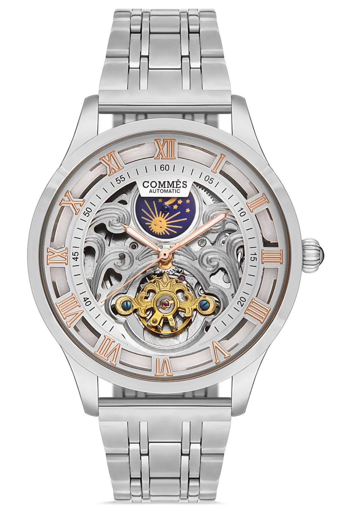 Commes Otomatik Şarj Mekanizmalı Çelik Kordon Gümüş Renk Erkek Klasik Kol Saati 8152C-SSW