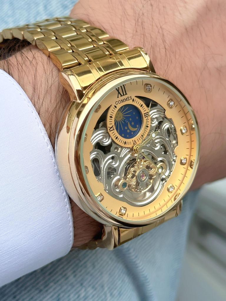 Commes Otomatik Şarj Mekanizmalı Çelik Kordon Altın Renk Erkek Klasik Kol Saati 8149C-GGG