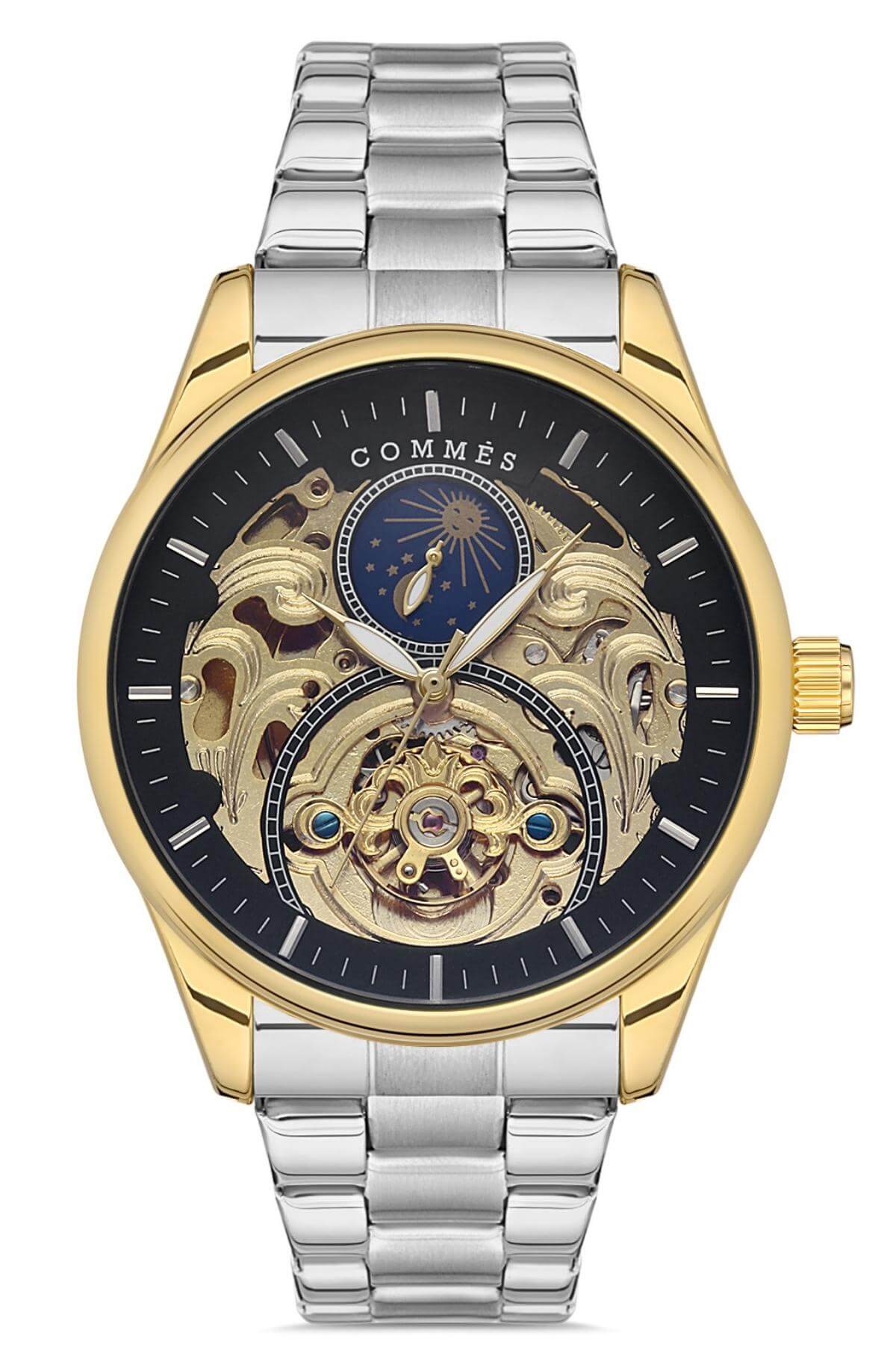 Commes Otomatik Şarj Mekanizmalı Çelik Kordon Gümüş Altın Renk Erkek Klasik Kol Saati 8137C-SGSGB