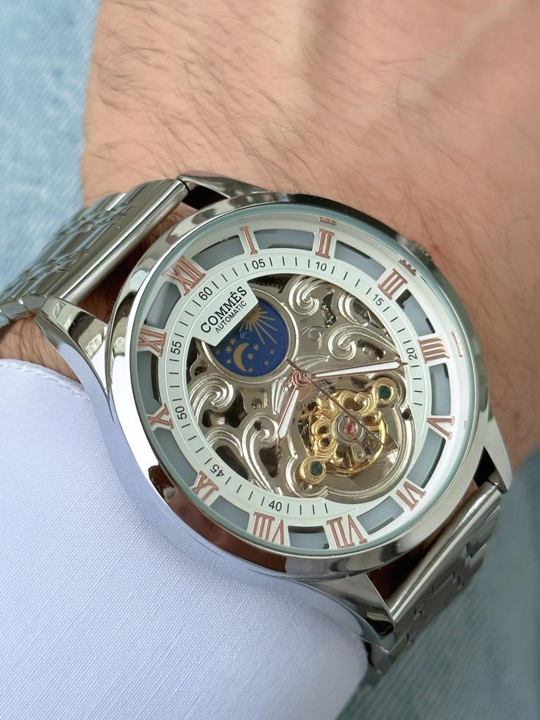 Commes Otomatik Şarj Mekanizmalı Çelik Kordon Gümüş Renk Erkek Klasik Kol Saati 8152C-SSW