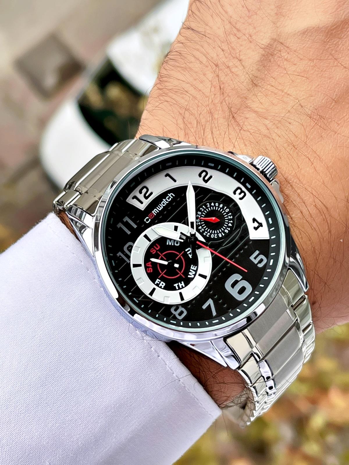 Comwatch Çelik Kordon Gümüş Renk Takvimli Erkek Klasik Kol Saati 3001-SSW