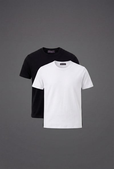 2'Li Paket %100 Pamuk Siyah-Beyaz T-Shirt Erkek Çok Renkli T-Shirt TBTSHRT140