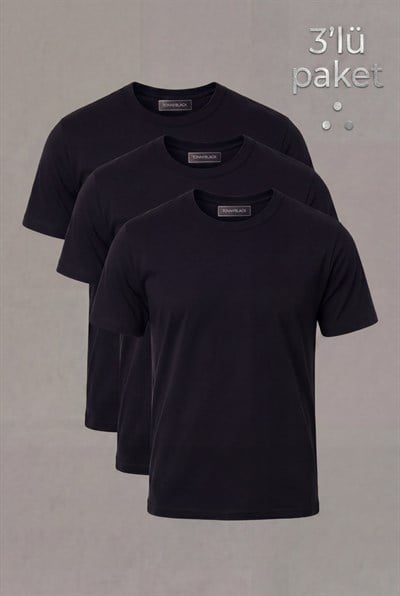 3'Lü Paket %100 Pamuk Siyah T-Shirt Erkek Siyah T-Shirt TBTSHRT110