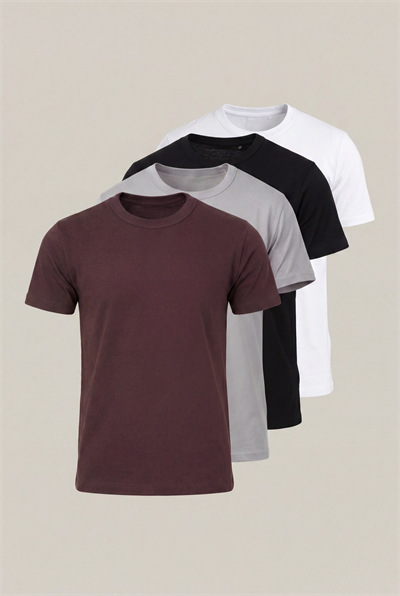 4 'lü Paket %100 Pamuk Rahat Kalıp Siyah-Beyaz-Gri-Acı Kahve T-Shirt Erkek Çok Renkli T-Shirt TBTSHRT099