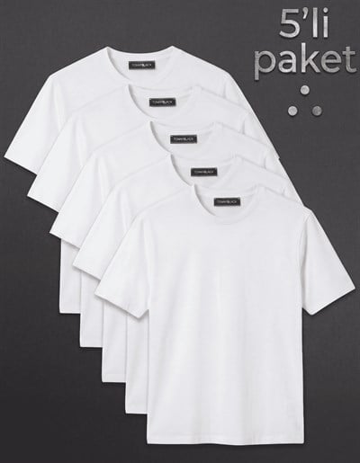 5'Li %100 Pamuk Beyaz T-Shirt Erkek Beyaz T-Shirt TBTSHRT115