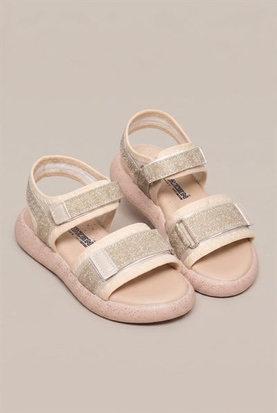 Çocuk Çift Cırtlı Simli Sandalet Çocuk Unisex Sedef Simli Sandalet TBARZ1140