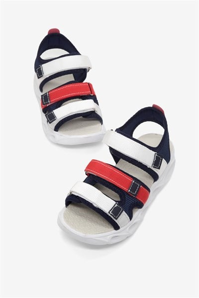 Çoçuk Renkli Rahat Kalıp Sandalet Çocuk Unisex Lacivert Kırmızı Beyaz Sandalet TBARZ1030