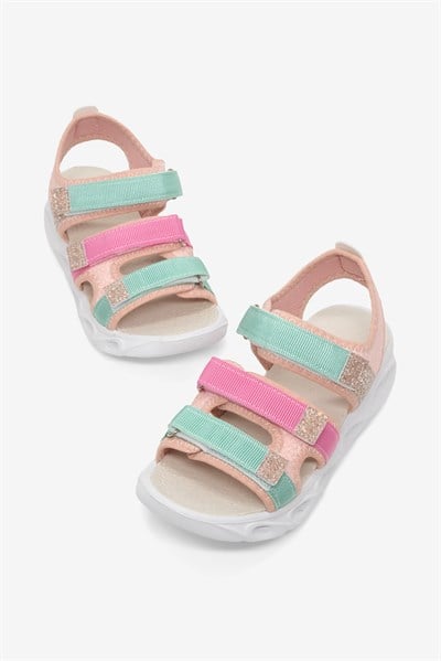 Çoçuk Renkli Rahat Kalıp Sandalet Çocuk Unisex Pembe Turkuaz Sandalet TBARZ1030