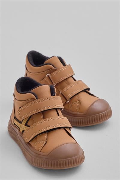 Esnek Termo Taban Çift Cırtlı Şerit Desenli Çocuk Unisex Camel Spor Kısa Bot TBRZN015