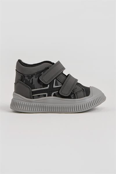 Esnek Termo Taban Çift Cırtlı Şerit Desenli Çocuk Unisex Füme Spor Kısa Bot TBRZN015
