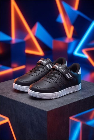 Faylon Taban Konforlu Bağcıklı Sneaker Çocuk Unisex Siyah Beyaz Sneaker TBÖZC1910