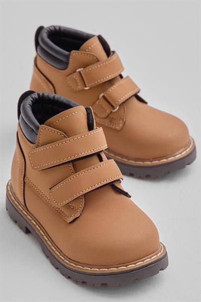 Kalın Termo Taban Sıcak Astarlı Çift Cırtlı Çocuk Unisex Camel Bot TBRZN010