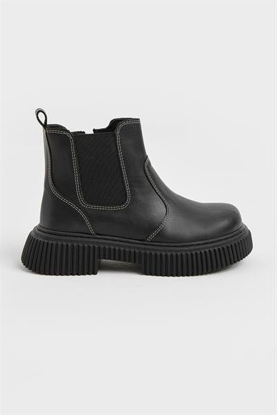 Kalın Tırtıklı Termo Taban Fermuarlı Lastikli Çocuk Unisex Siyah Cilt Chelsea Bot TBGRF005