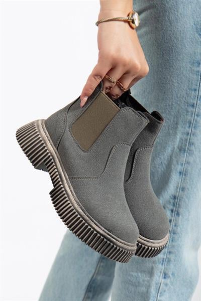 Kalın Tırtıklı Termo Taban Fermuarlı Lastikli Çocuk Unisex Füme Süet Chelsea Bot TBGRF005